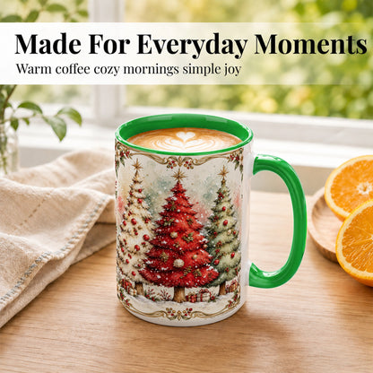 #pl[15oz|Green] Christmas Tree Coffee Mug, Holiday Forest Mug, Ceramic Cup