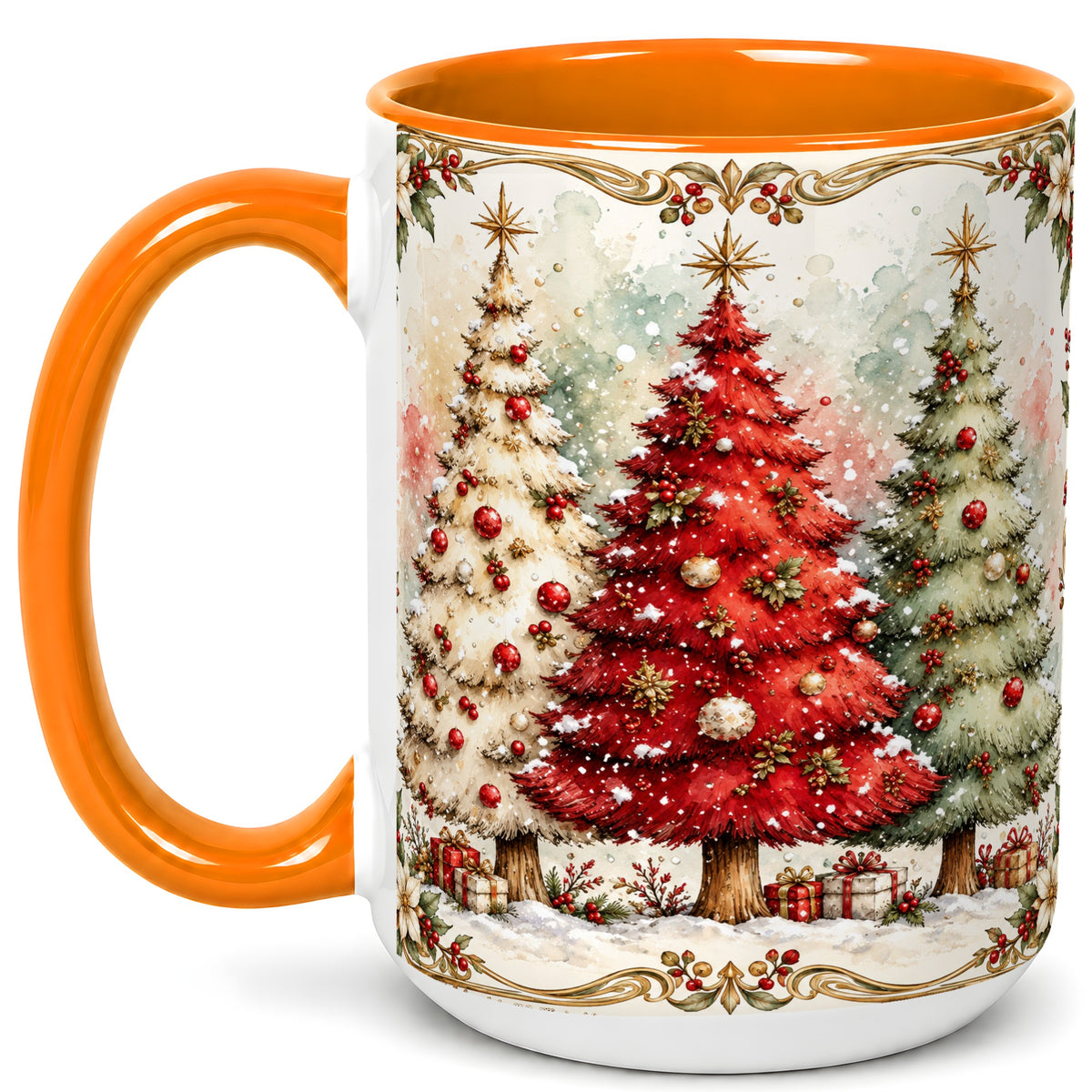 #pl[15oz|Orange] Christmas Tree Coffee Mug, Holiday Forest Mug, Ceramic Cup