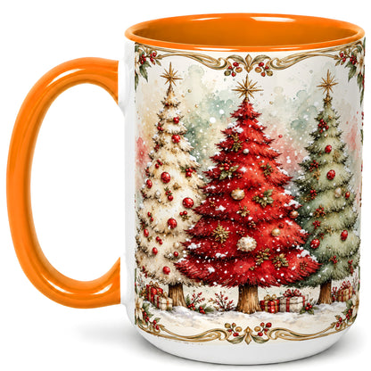 #pl[15oz|Orange] Christmas Tree Coffee Mug, Holiday Forest Mug, Ceramic Cup