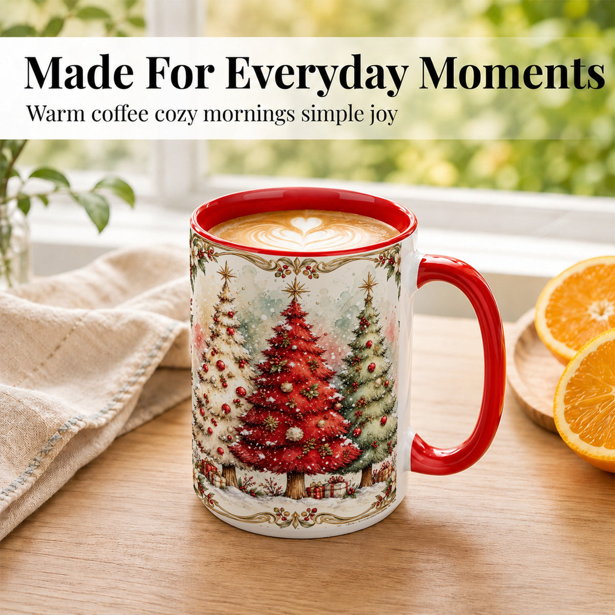 #pl[15oz|Red] Christmas Tree Coffee Mug, Holiday Forest Mug, Ceramic Cup