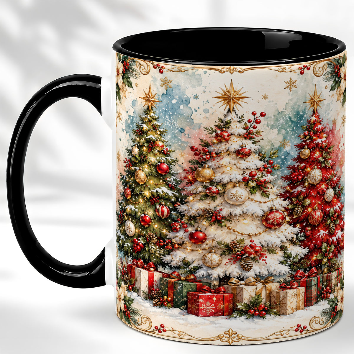 #pl[11oz|Black] Decorated Christmas Tree Coffee Mug, Holiday Mug, Ceramic Cup