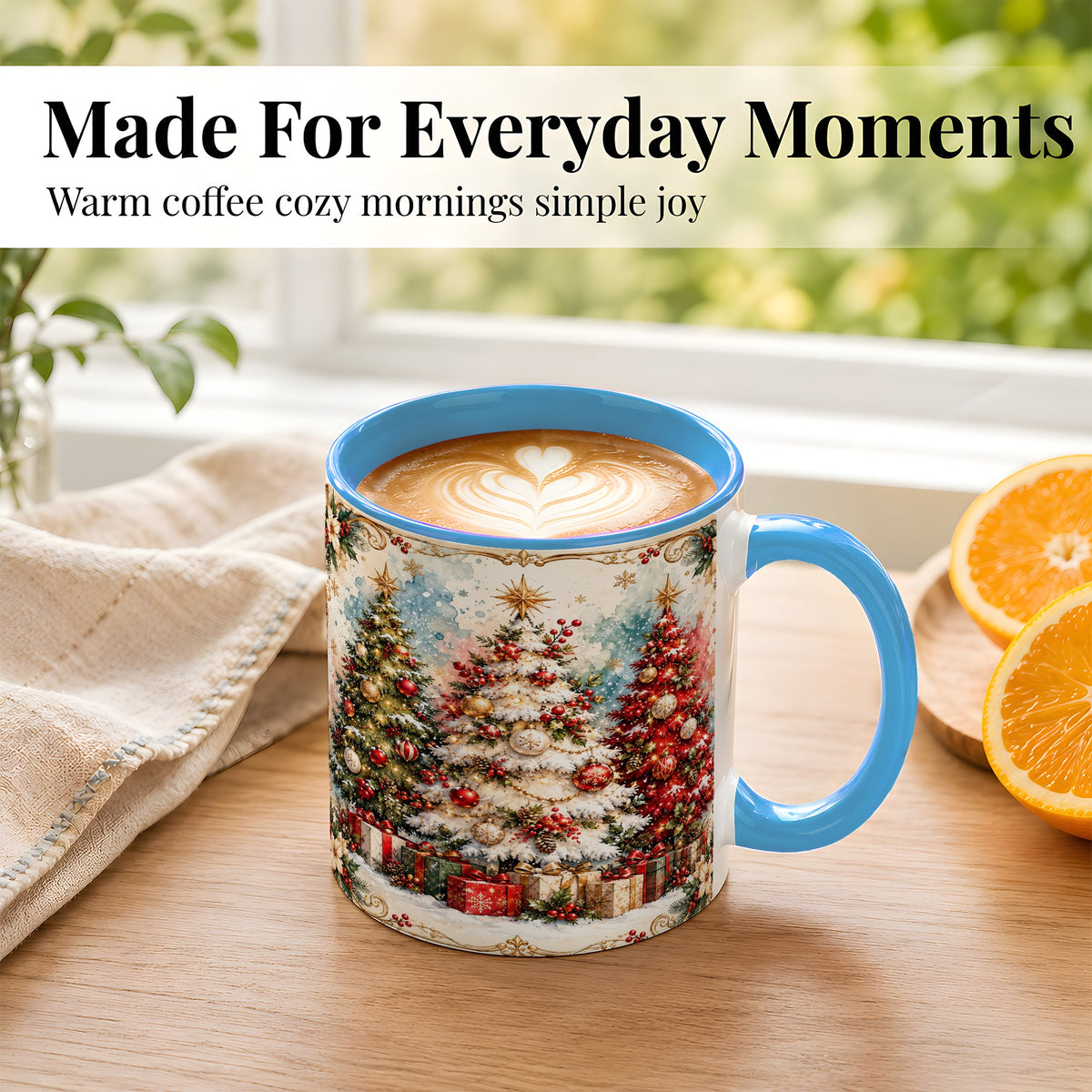 #pl[11oz|Blue] Decorated Christmas Tree Coffee Mug, Holiday Mug, Ceramic Cup