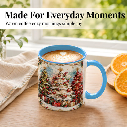 #pl[11oz|Blue] Decorated Christmas Tree Coffee Mug, Holiday Mug, Ceramic Cup