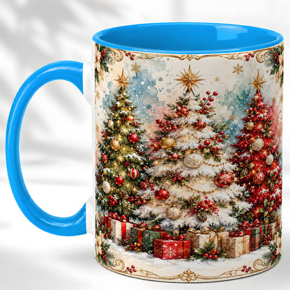 #pl[11oz|Blue] Decorated Christmas Tree Coffee Mug, Holiday Mug, Ceramic Cup