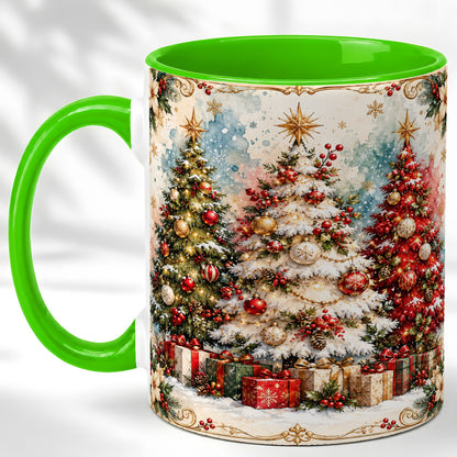 #pl[11oz|Green] Decorated Christmas Tree Coffee Mug, Holiday Mug, Ceramic Cup