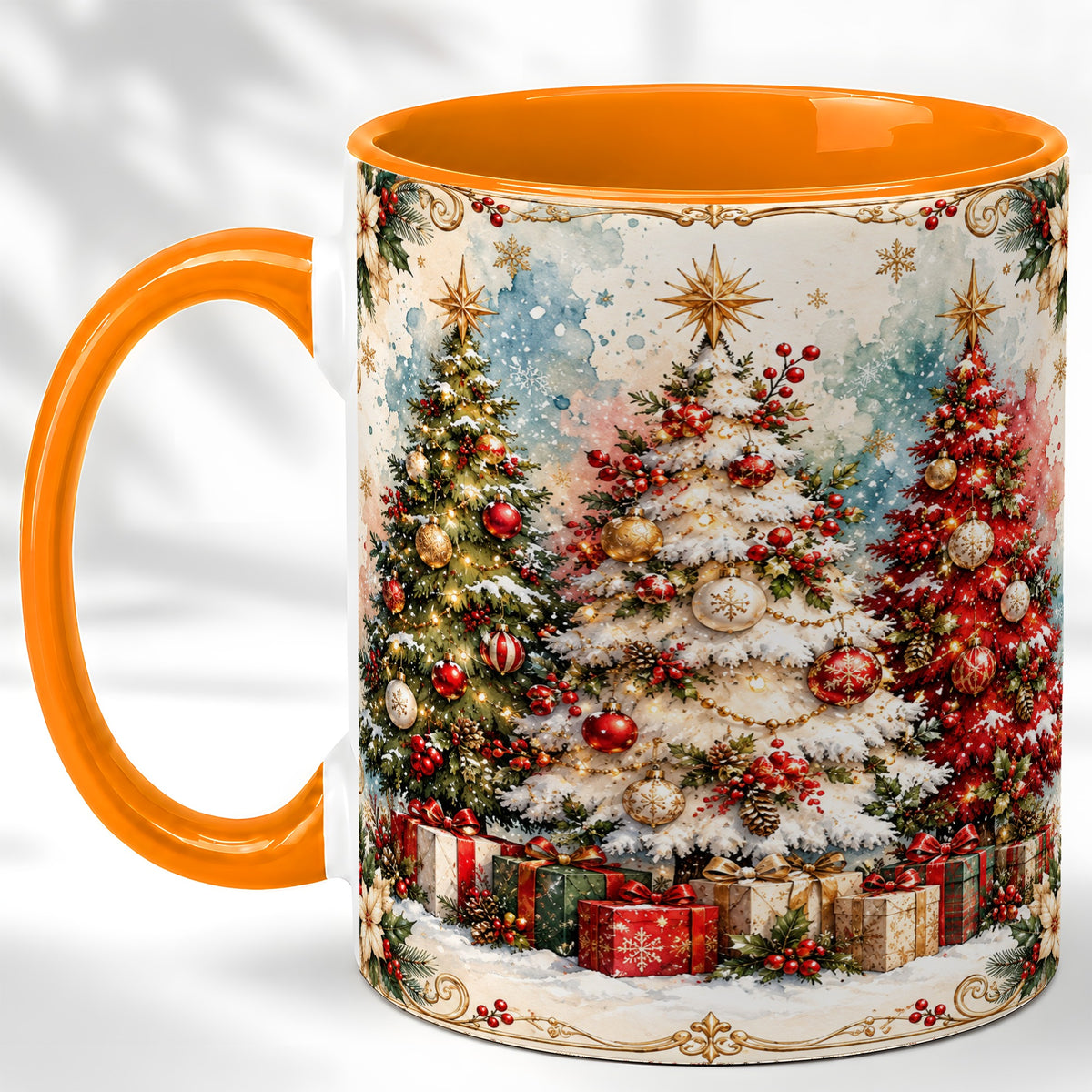 #pl[11oz|Orange] Decorated Christmas Tree Coffee Mug, Holiday Mug, Ceramic Cup