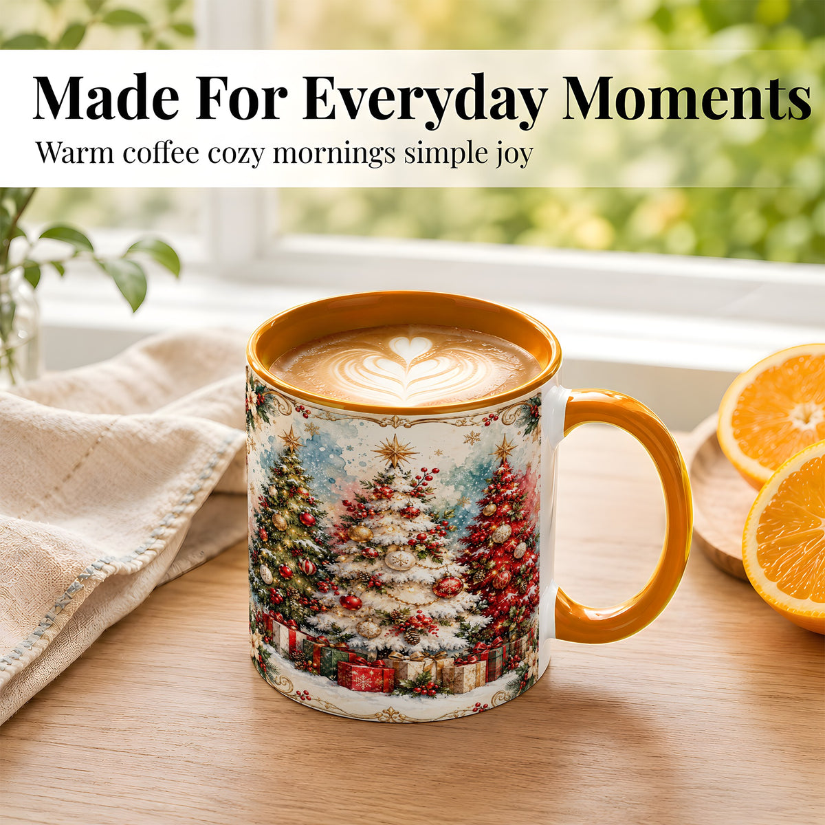 #pl[11oz|Orange] Decorated Christmas Tree Coffee Mug, Holiday Mug, Ceramic Cup