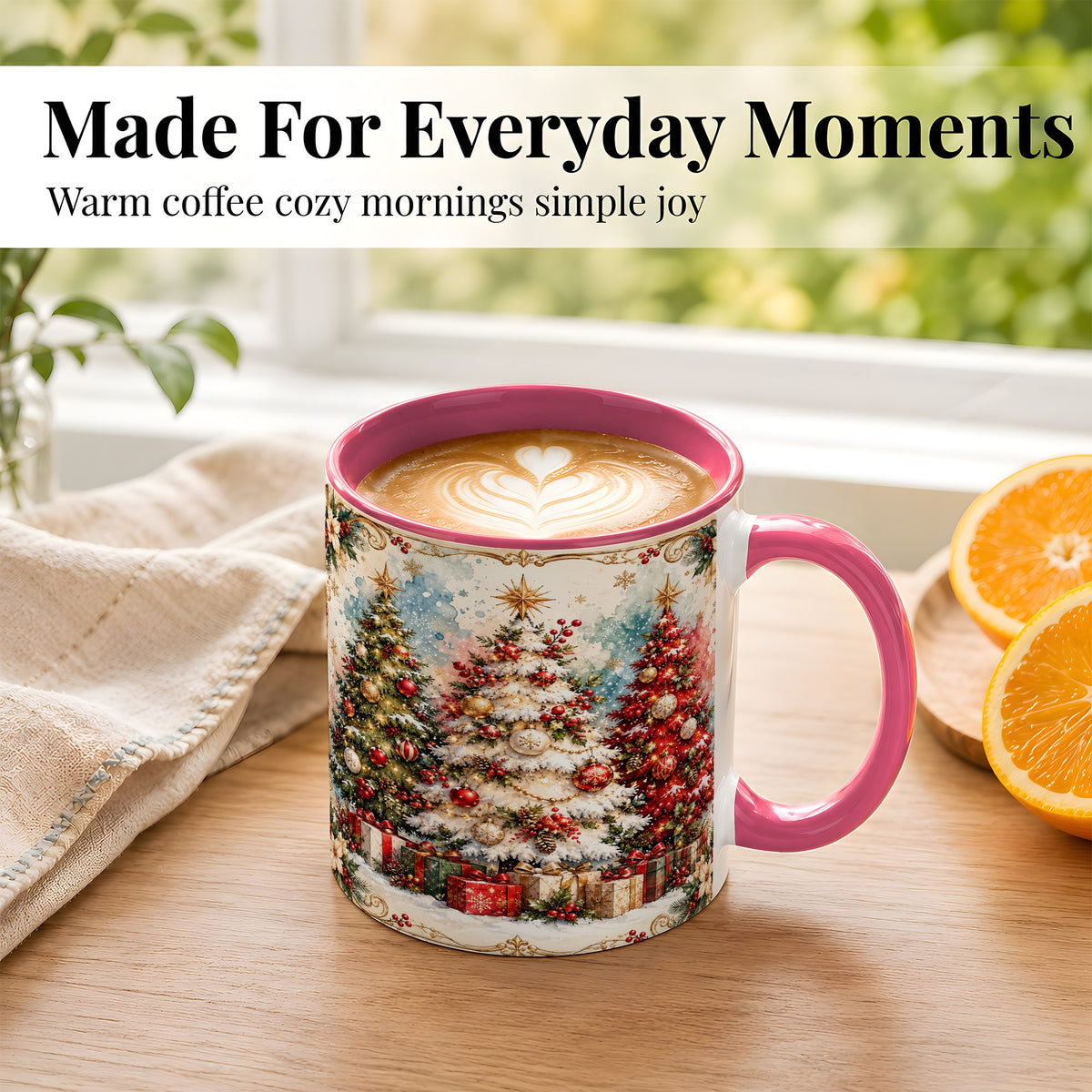 #pl[11oz|Pink] Decorated Christmas Tree Coffee Mug, Holiday Mug, Ceramic Cup