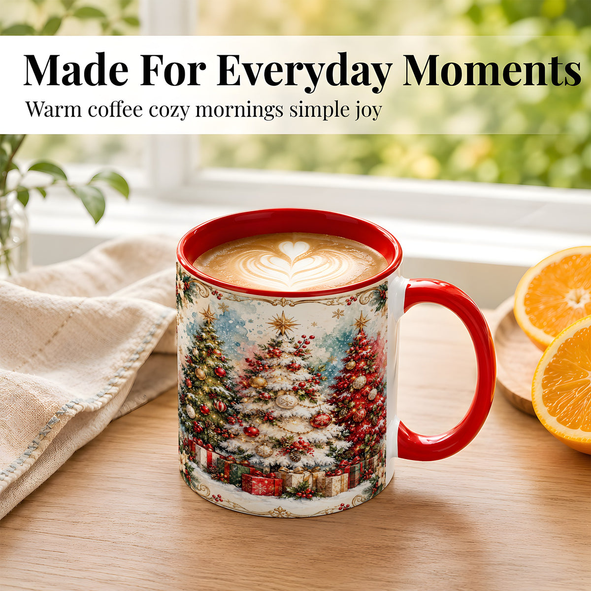 #pl[11oz|Red] Decorated Christmas Tree Coffee Mug, Holiday Mug, Ceramic Cup