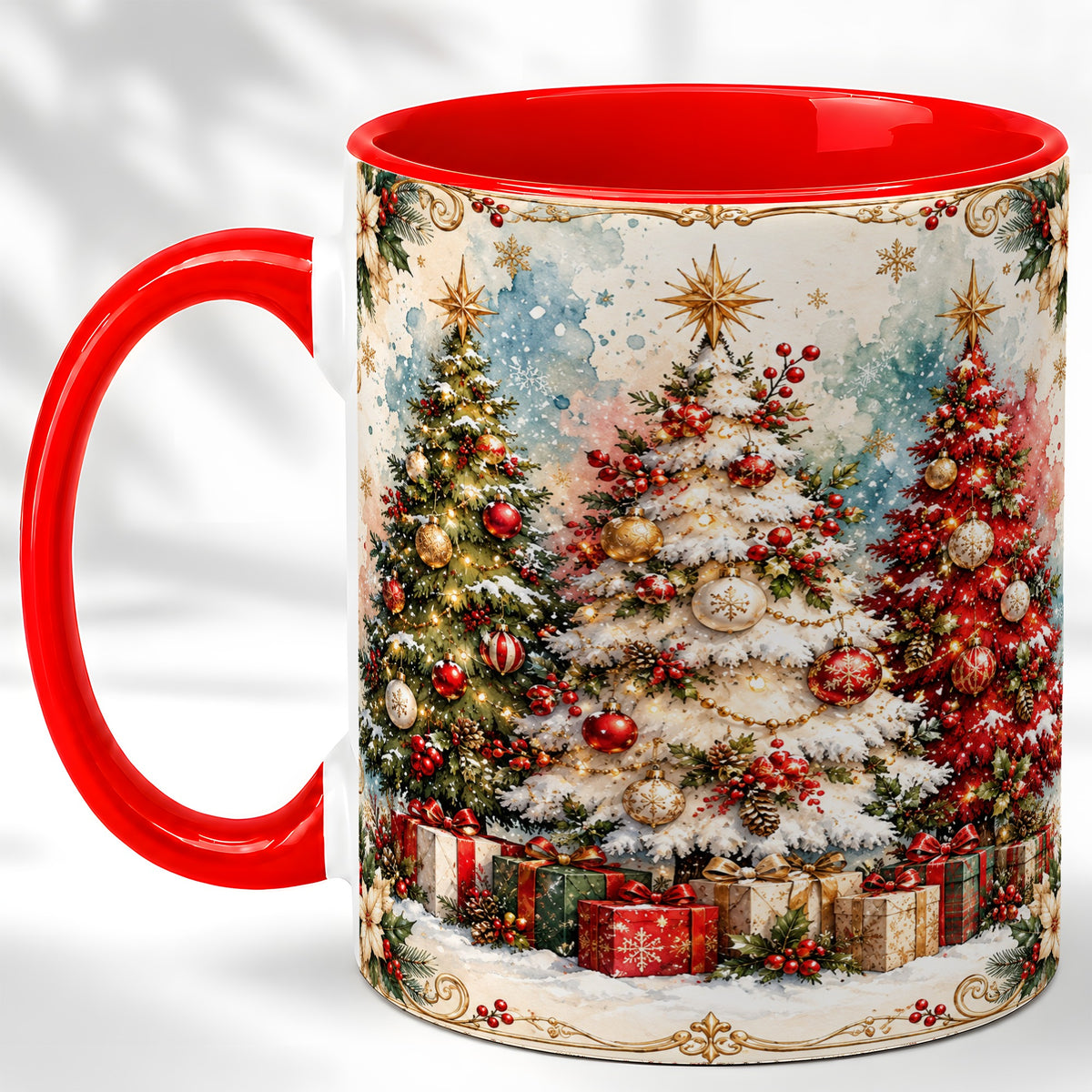 Decorated Christmas Tree Coffee Mug, Holiday Mug, Ceramic Cup