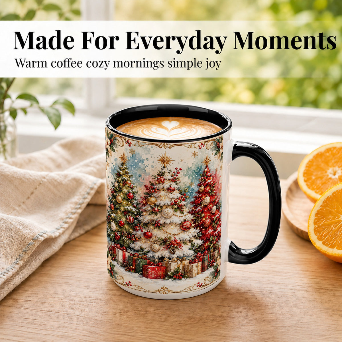 #pl[15oz|Black] Decorated Christmas Tree Coffee Mug, Holiday Mug, Ceramic Cup