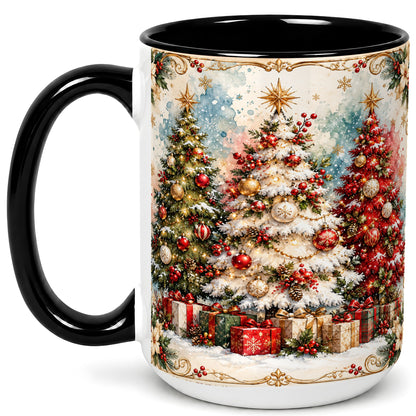 #pl[15oz|Black] Decorated Christmas Tree Coffee Mug, Holiday Mug, Ceramic Cup