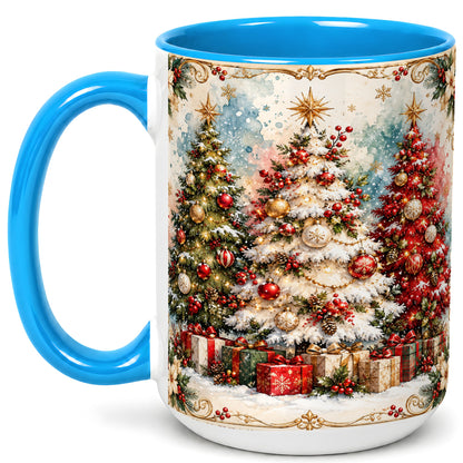 #pl[15oz|Blue] Decorated Christmas Tree Coffee Mug, Holiday Mug, Ceramic Cup