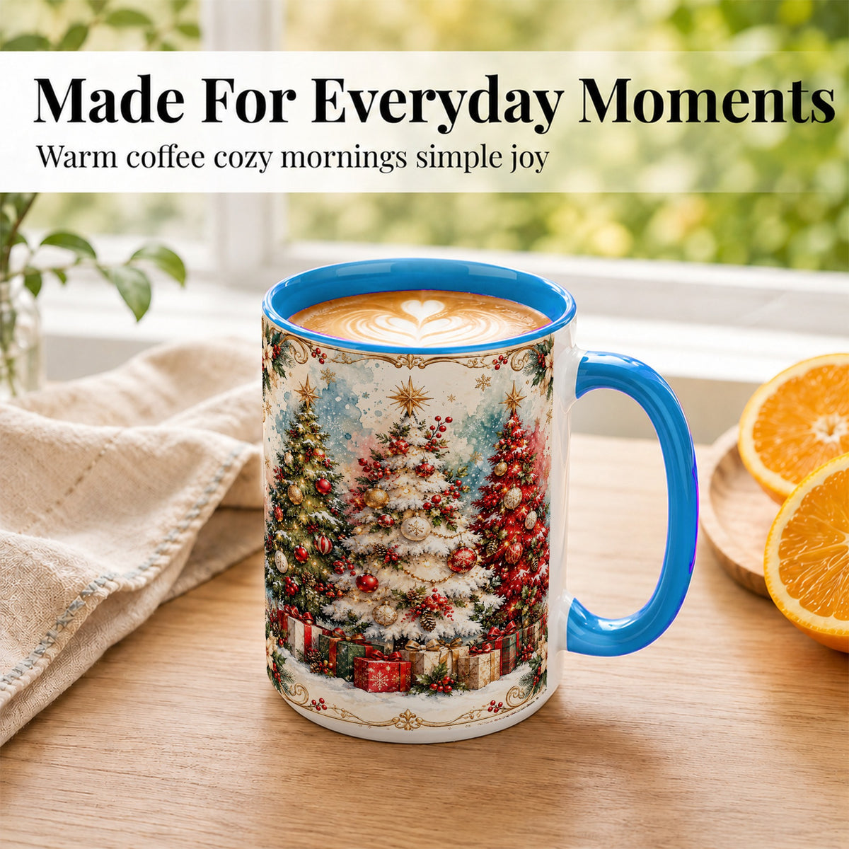 #pl[15oz|Blue] Decorated Christmas Tree Coffee Mug, Holiday Mug, Ceramic Cup