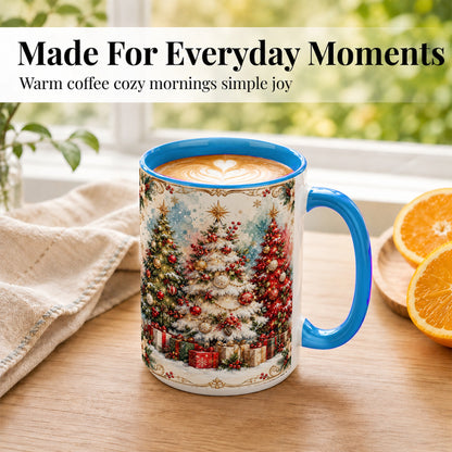 #pl[15oz|Blue] Decorated Christmas Tree Coffee Mug, Holiday Mug, Ceramic Cup