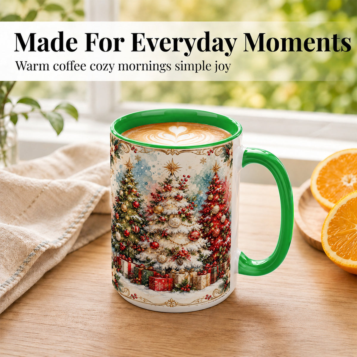 #pl[15oz|Green] Decorated Christmas Tree Coffee Mug, Holiday Mug, Ceramic Cup