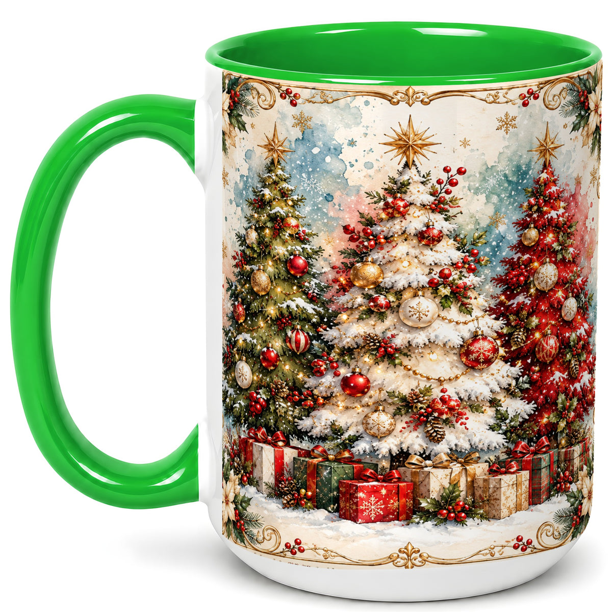 #pl[15oz|Green] Decorated Christmas Tree Coffee Mug, Holiday Mug, Ceramic Cup