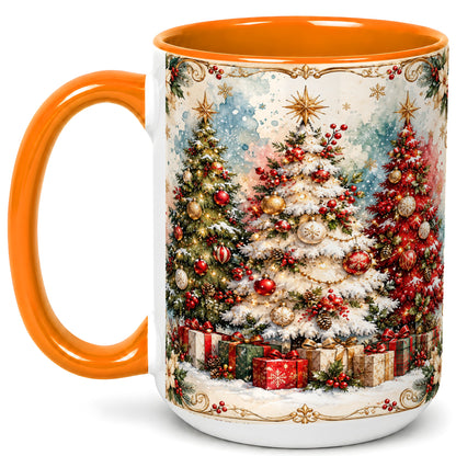 #pl[15oz|Orange] Decorated Christmas Tree Coffee Mug, Holiday Mug, Ceramic Cup
