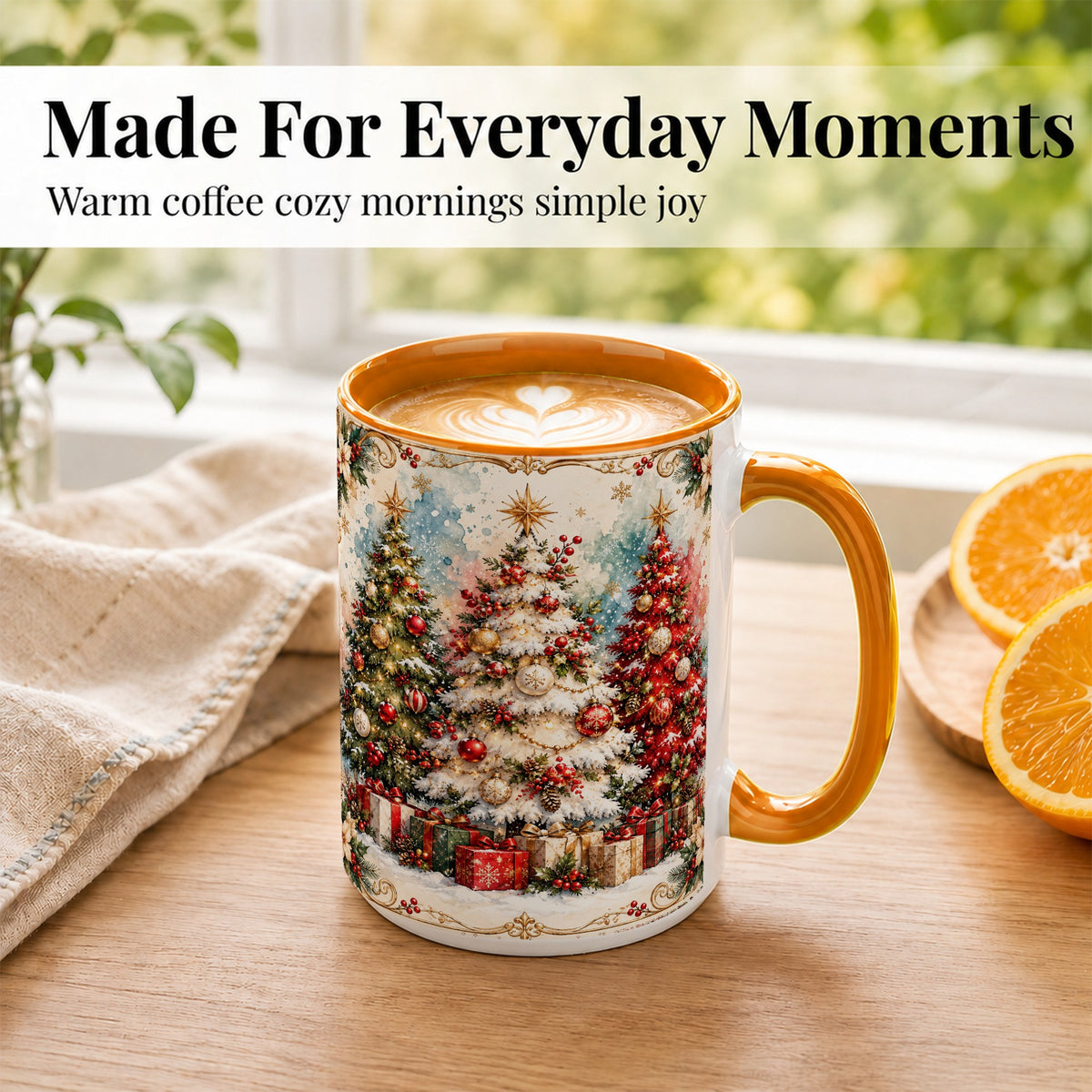 #pl[15oz|Orange] Decorated Christmas Tree Coffee Mug, Holiday Mug, Ceramic Cup