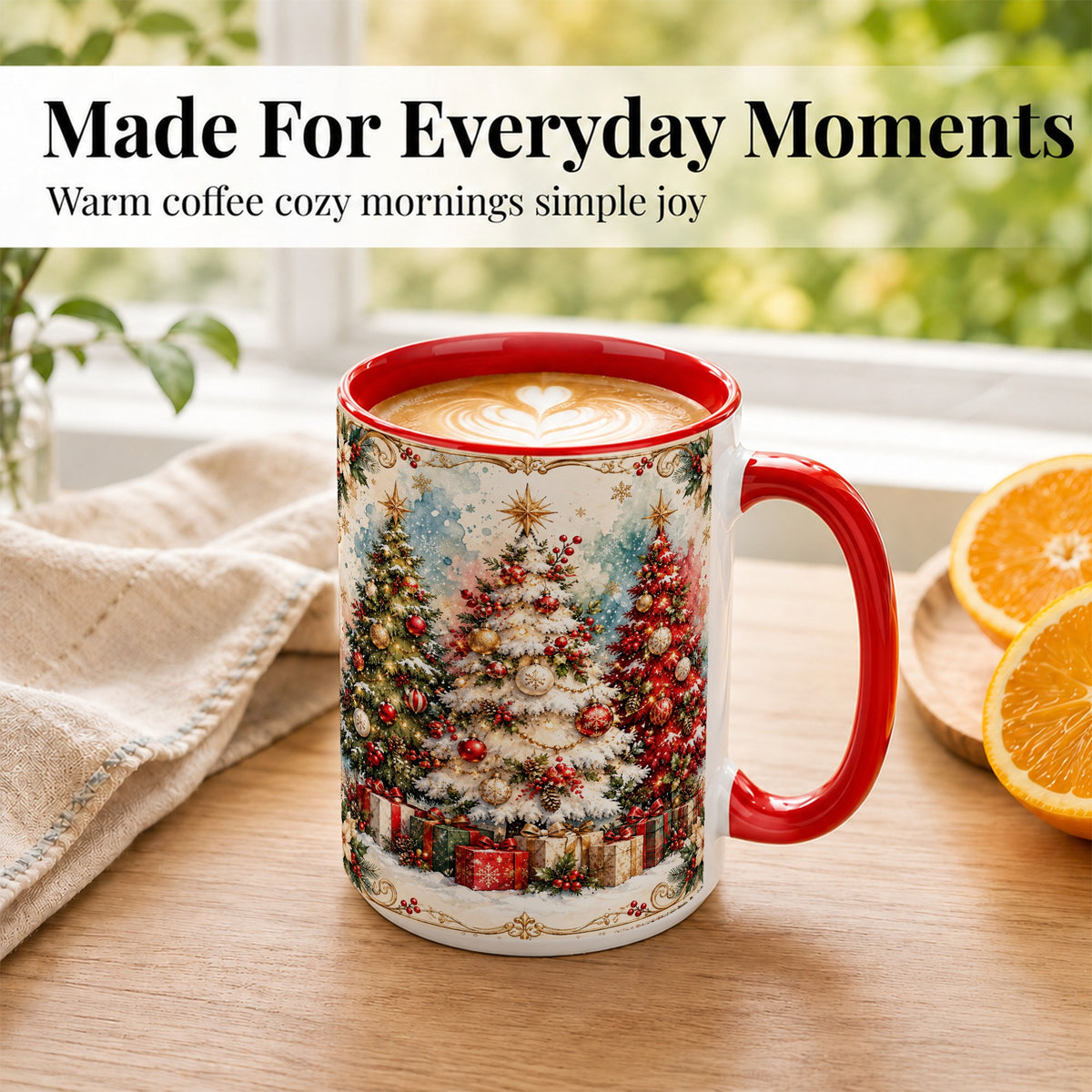 #pl[15oz|Red] Decorated Christmas Tree Coffee Mug, Holiday Mug, Ceramic Cup