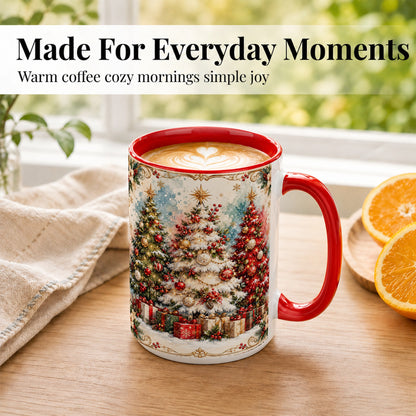 #pl[15oz|Red] Decorated Christmas Tree Coffee Mug, Holiday Mug, Ceramic Cup