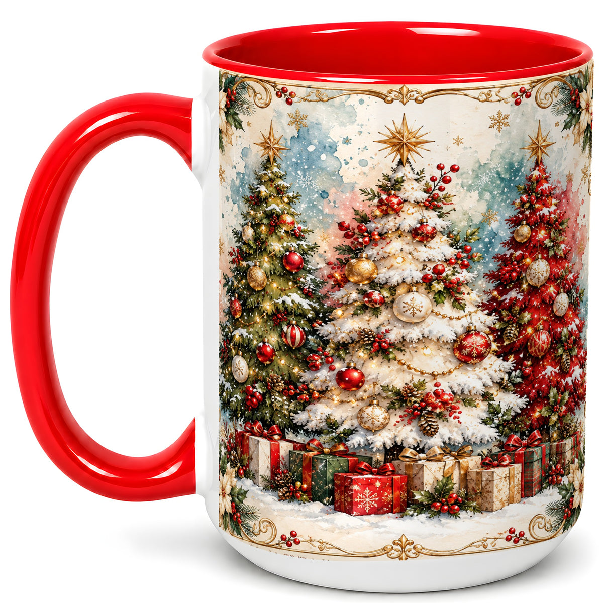 #pl[15oz|Red] Decorated Christmas Tree Coffee Mug, Holiday Mug, Ceramic Cup
