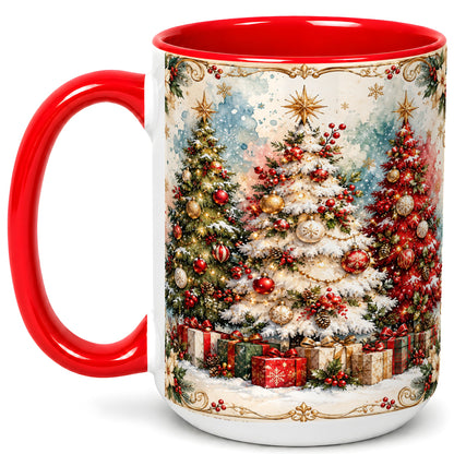 #pl[15oz|Red] Decorated Christmas Tree Coffee Mug, Holiday Mug, Ceramic Cup