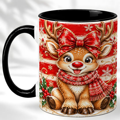 #pl[11oz|Black] Cute Christmas Reindeer Coffee Mug, Winter Mug, Ceramic Cup