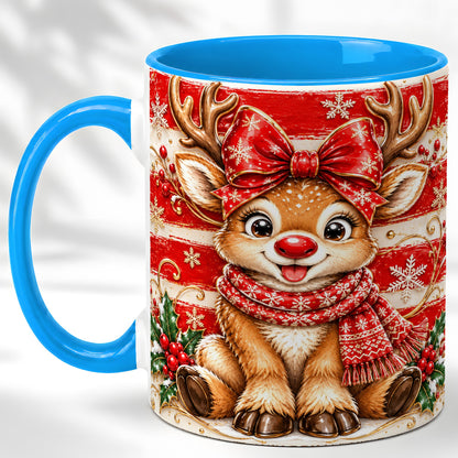 #pl[11oz|Blue] Cute Christmas Reindeer Coffee Mug, Winter Mug, Ceramic Cup