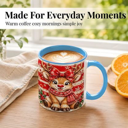 #pl[11oz|Blue] Cute Christmas Reindeer Coffee Mug, Winter Mug, Ceramic Cup