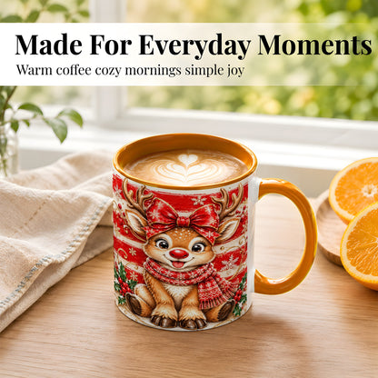 #pl[11oz|Orange] Cute Christmas Reindeer Coffee Mug, Winter Mug, Ceramic Cup