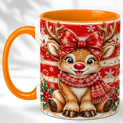 #pl[11oz|Orange] Cute Christmas Reindeer Coffee Mug, Winter Mug, Ceramic Cup