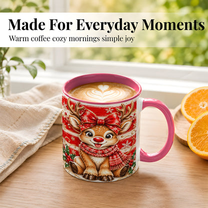 #pl[11oz|Pink] Cute Christmas Reindeer Coffee Mug, Winter Mug, Ceramic Cup