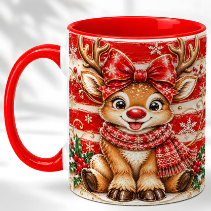 Cute Christmas Reindeer Coffee Mug, Winter Mug, Ceramic Cup