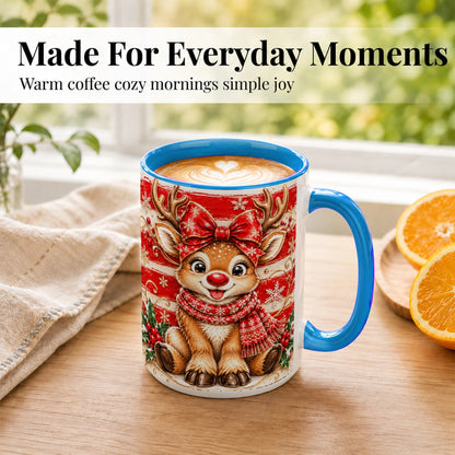 #pl[15oz|Blue] Cute Christmas Reindeer Coffee Mug, Winter Mug, Ceramic Cup