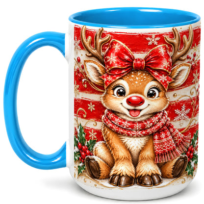 #pl[15oz|Blue] Cute Christmas Reindeer Coffee Mug, Winter Mug, Ceramic Cup