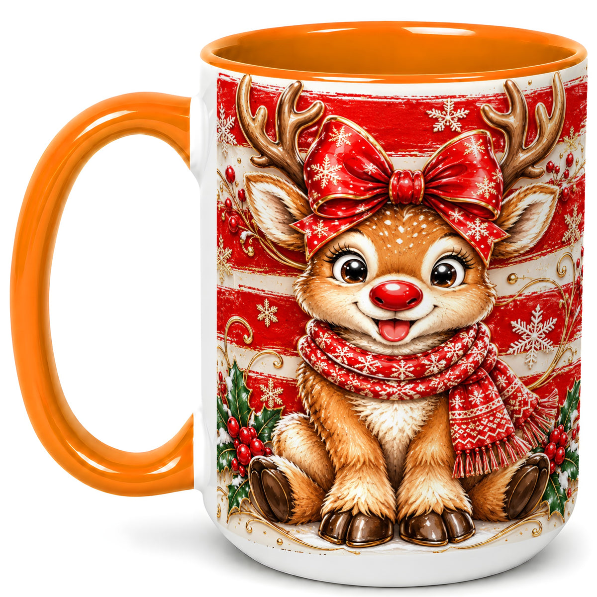 #pl[15oz|Orange] Cute Christmas Reindeer Coffee Mug, Winter Mug, Ceramic Cup