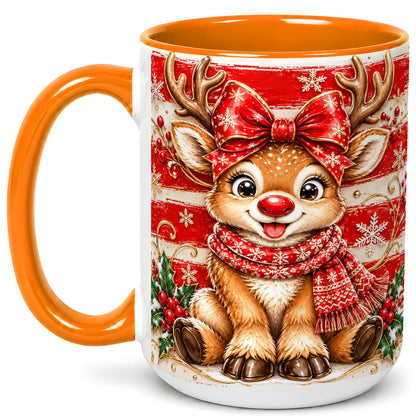 #pl[15oz|Orange] Cute Christmas Reindeer Coffee Mug, Winter Mug, Ceramic Cup