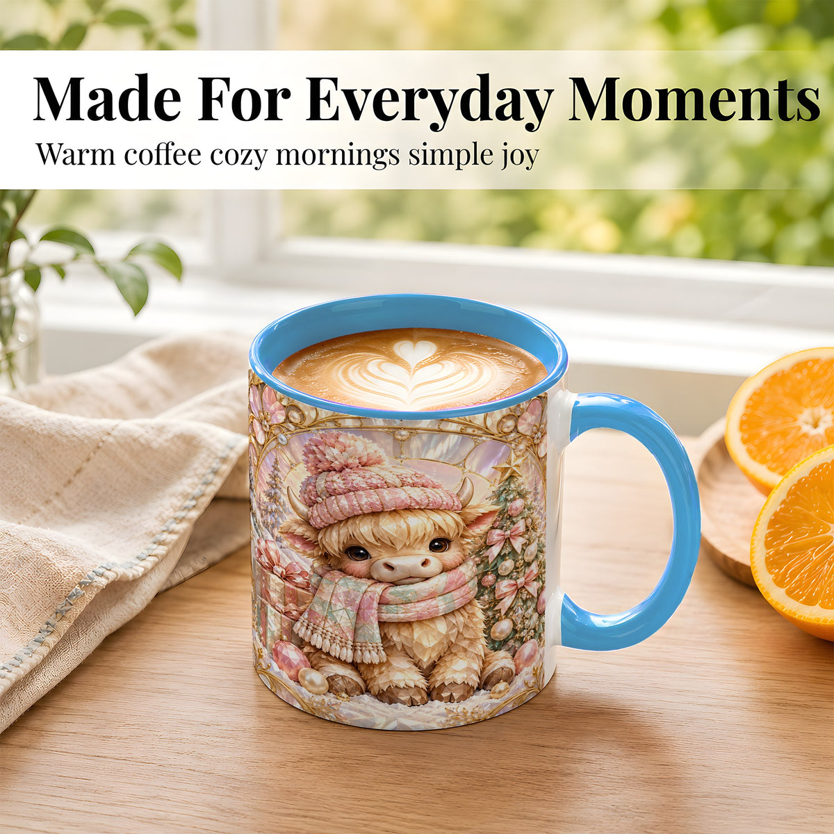 #pl[11oz|Blue] Pastel Highland Cow Coffee Mug, Christmas Mug, Ceramic Cup