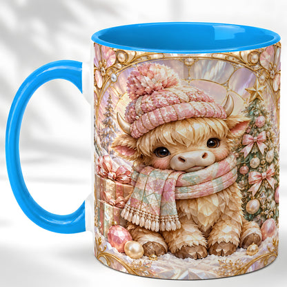 #pl[11oz|Blue] Pastel Highland Cow Coffee Mug, Christmas Mug, Ceramic Cup