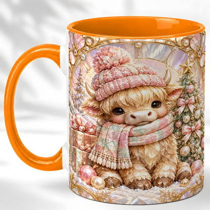 #pl[11oz|Orange] Pastel Highland Cow Coffee Mug, Christmas Mug, Ceramic Cup