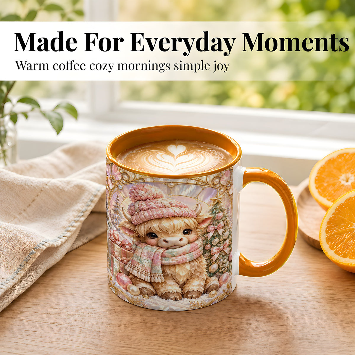 #pl[11oz|Orange] Pastel Highland Cow Coffee Mug, Christmas Mug, Ceramic Cup