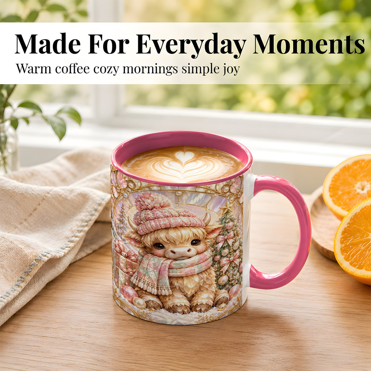 #pl[11oz|Pink] Pastel Highland Cow Coffee Mug, Christmas Mug, Ceramic Cup