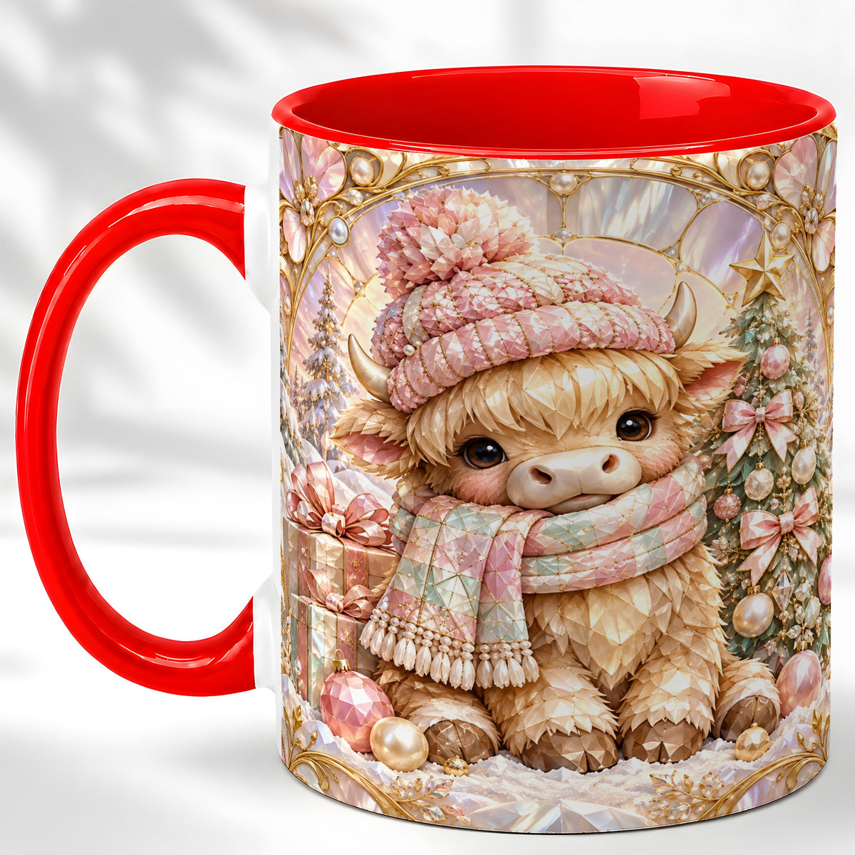 Pastel Highland Cow Coffee Mug, Christmas Mug, Ceramic Cup