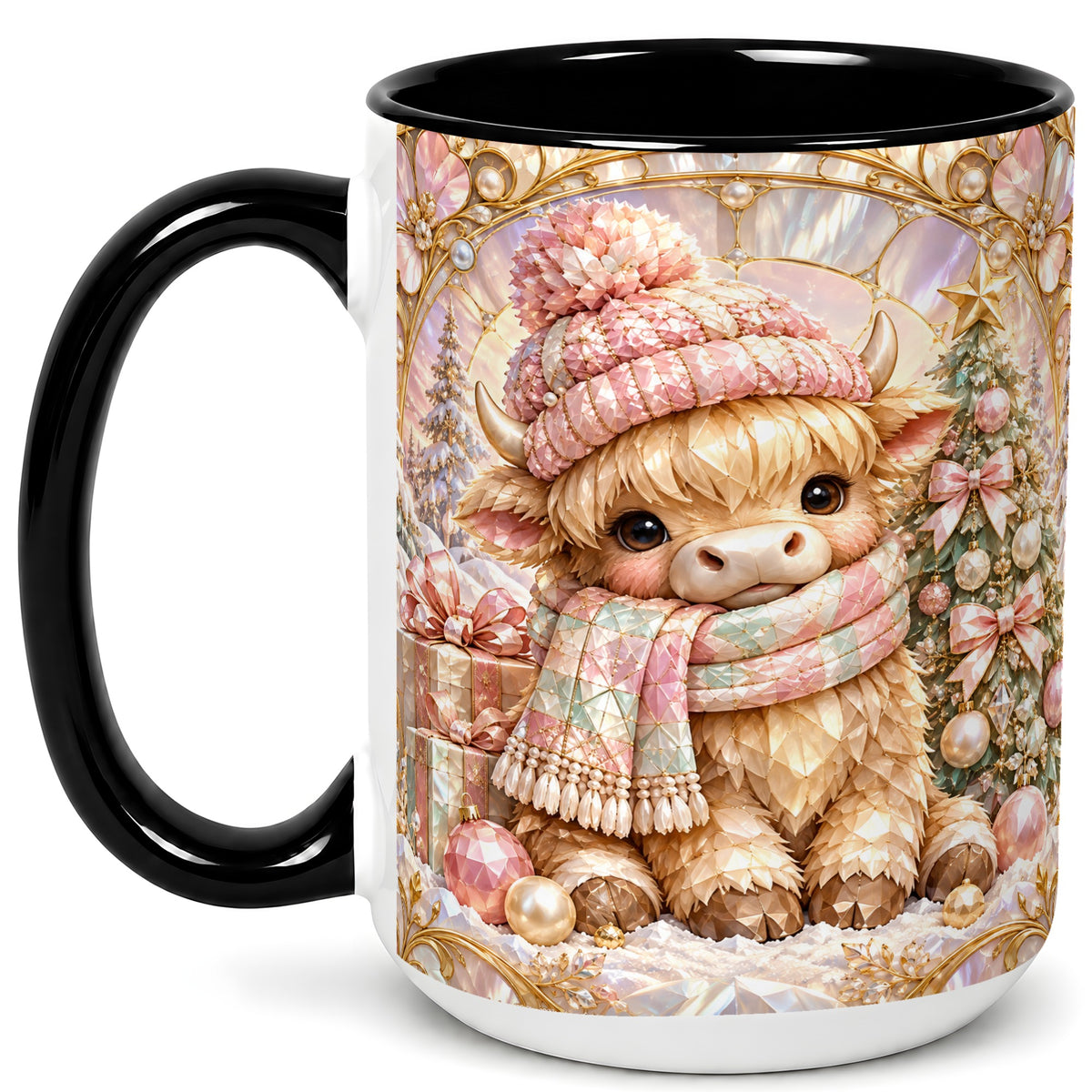 #pl[15oz|Black] Pastel Highland Cow Coffee Mug, Christmas Mug, Ceramic Cup