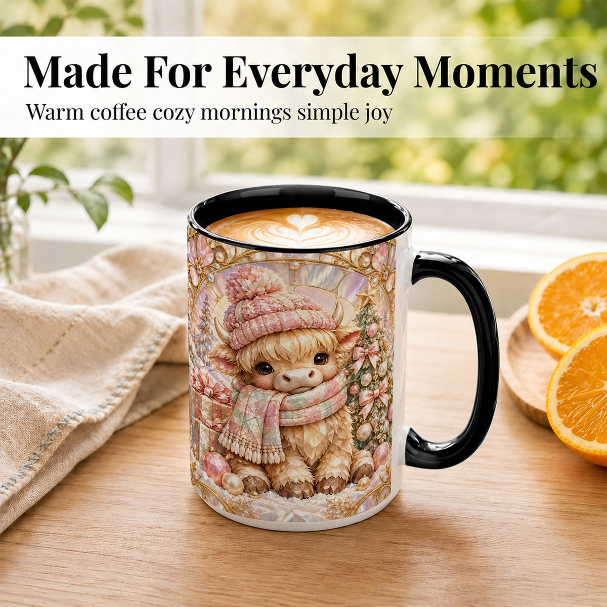 #pl[15oz|Black] Pastel Highland Cow Coffee Mug, Christmas Mug, Ceramic Cup