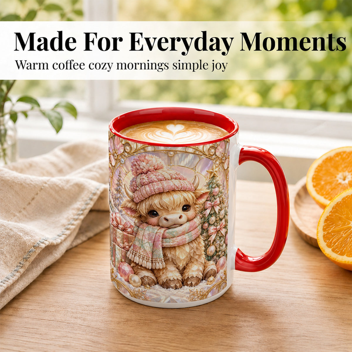 #pl[15oz|Red] Pastel Highland Cow Coffee Mug, Christmas Mug, Ceramic Cup