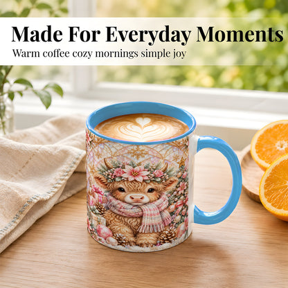 #pl[11oz|Blue] Highland Cow Christmas Coffee Mug, Holiday Cow Mug, Ceramic Cup