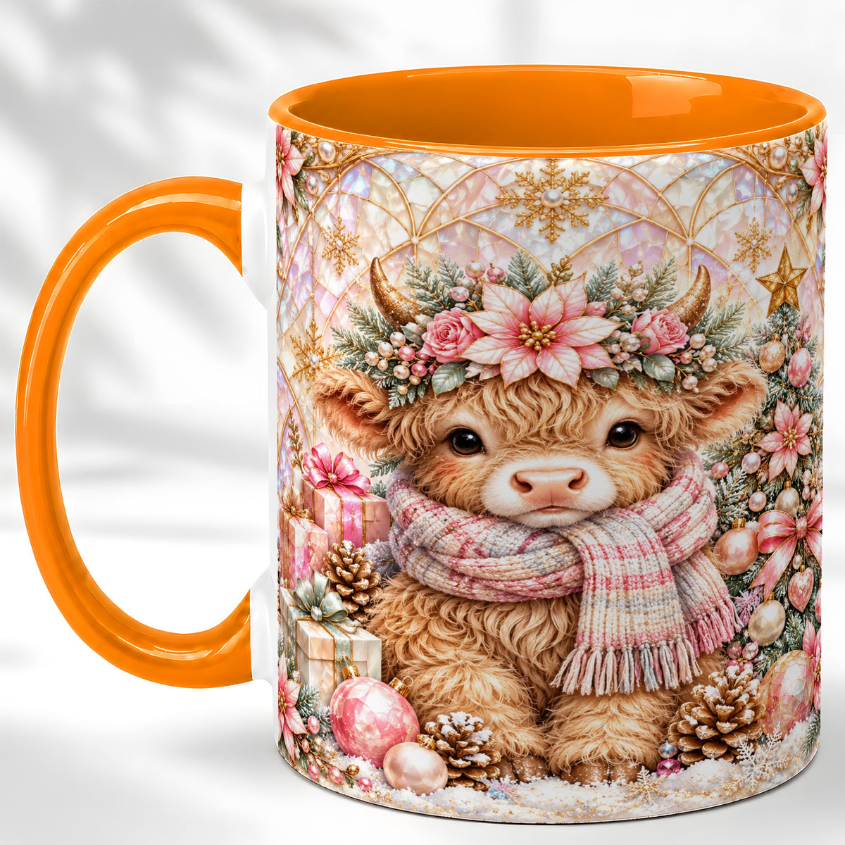 #pl[11oz|Orange] Highland Cow Christmas Coffee Mug, Holiday Cow Mug, Ceramic Cup
