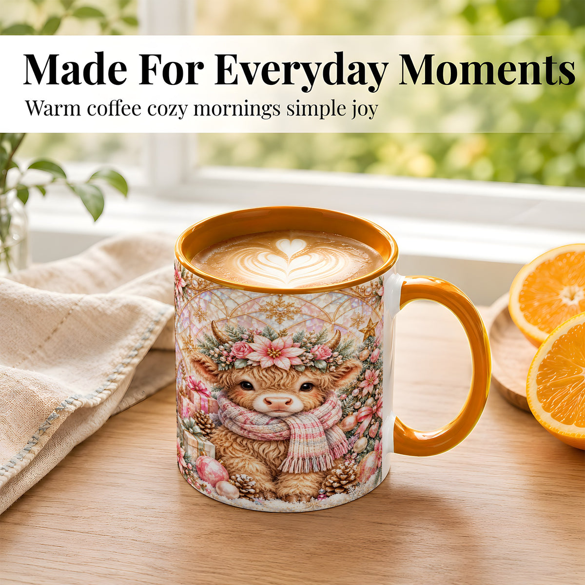 #pl[11oz|Orange] Highland Cow Christmas Coffee Mug, Holiday Cow Mug, Ceramic Cup